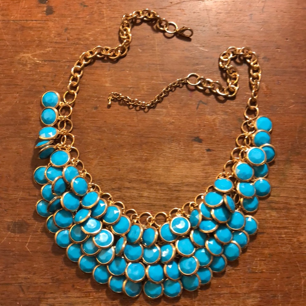 Turquoise/Blue and gold bib statement necklace